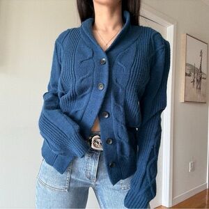 90s vintage royal Blue knit preppy minimalist cozy oversized cardigan